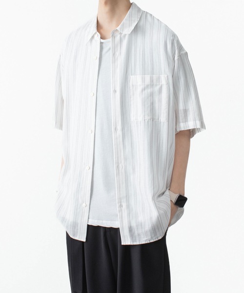 ATTACHMENT(アタッチメント)の「ストライプ レノクロス S/S シャツ / STRIPE LENO CLOTH S/S SHIRT(シャツ/ブラウス・メンズ・ブラック/ホワイト/グレー・1/2/3)」の9枚目の写真