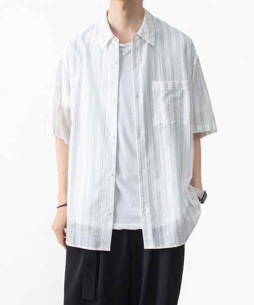 ATTACHMENT(アタッチメント)の「ストライプ レノクロス S/S シャツ / STRIPE LENO CLOTH S/S SHIRT(シャツ/ブラウス・メンズ・ブラック/ホワイト/グレー・1/2/3)」の8枚目の写真