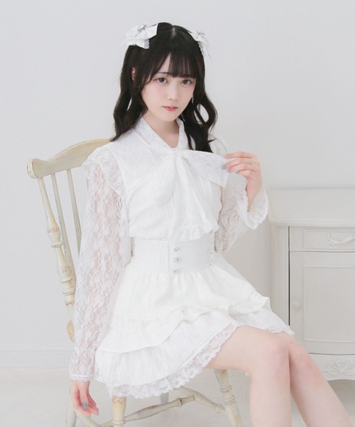 DearMyLove(ディアマイラブ)の「ボウタイリボンフリルレースブラウス(シャツ/ブラウス・レディース・ブラック/ホワイト・3L/LARGE/MEDIUM)」の4枚目の写真