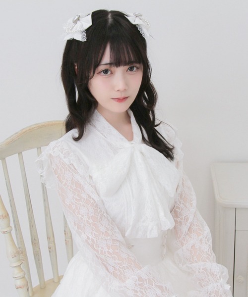 DearMyLove(ディアマイラブ)の「ボウタイリボンフリルレースブラウス(シャツ/ブラウス・レディース・ブラック/ホワイト・3L/LARGE/MEDIUM)」の5枚目の写真