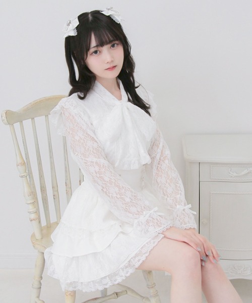 DearMyLove(ディアマイラブ)の「ボウタイリボンフリルレースブラウス(シャツ/ブラウス・レディース・ブラック/ホワイト・3L/LARGE/MEDIUM)」の6枚目の写真