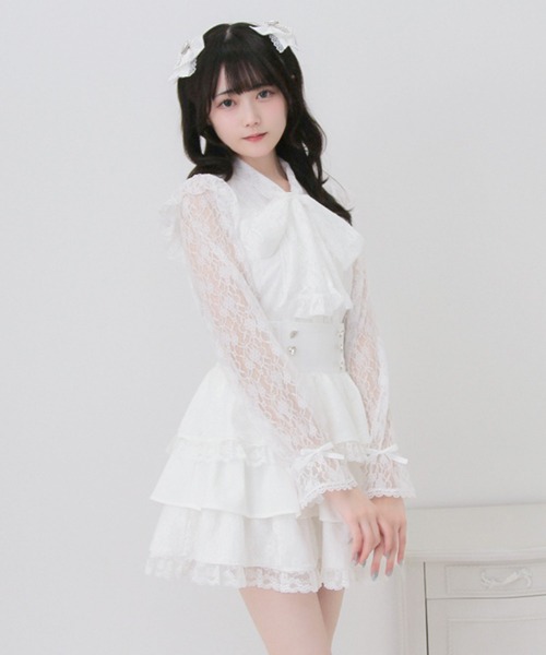 DearMyLove(ディアマイラブ)の「ボウタイリボンフリルレースブラウス(シャツ/ブラウス・レディース・ブラック/ホワイト・3L/LARGE/MEDIUM)」の7枚目の写真