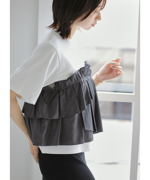 La TOTALITE(ラトータリテ)の「【洗える】ドッキングカットソー(Tシャツ/カットソー・レディース・ブラック/チャコールグレー・FREE)」の1枚目の写真