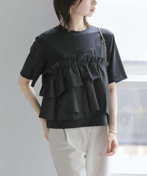 La TOTALITE(ラトータリテ)の「【洗える】ドッキングカットソー(Tシャツ/カットソー・レディース・ブラック/チャコールグレー・FREE)」の2枚目の写真