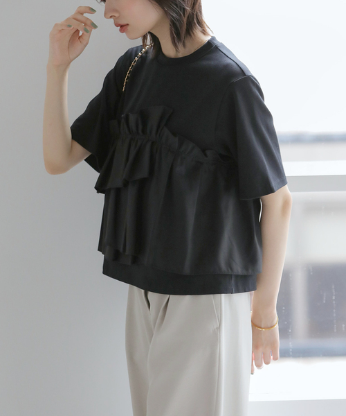 La TOTALITE(ラトータリテ)の「【洗える】ドッキングカットソー(Tシャツ/カットソー・レディース・ブラック/チャコールグレー・FREE)」の19枚目の写真