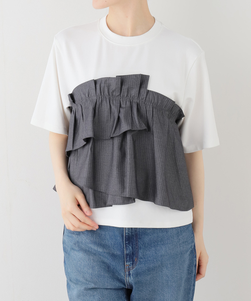La TOTALITE(ラトータリテ)の「【洗える】ドッキングカットソー(Tシャツ/カットソー・レディース・ブラック/チャコールグレー・FREE)」の5枚目の写真