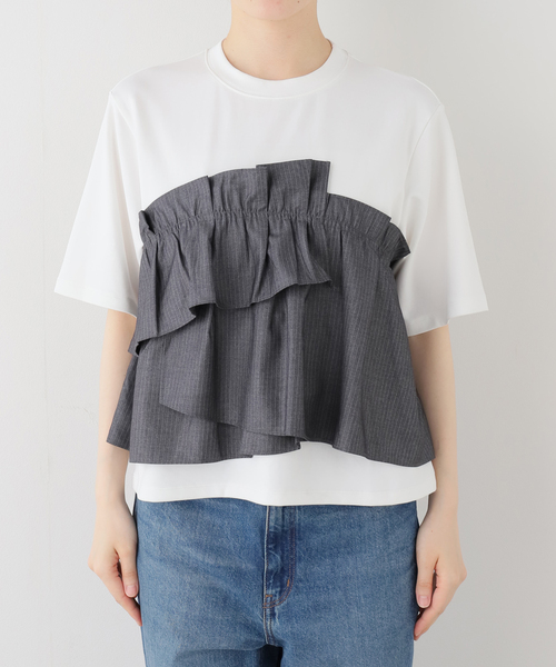 La TOTALITE(ラトータリテ)の「【洗える】ドッキングカットソー(Tシャツ/カットソー・レディース・ブラック/チャコールグレー・FREE)」の4枚目の写真