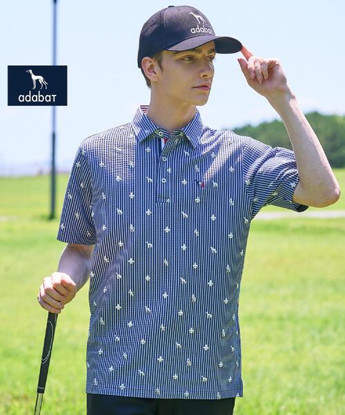 adabat(アダバット)の「【ADABAT NAVY】モノグラムサッカー半袖ポロシャツ(ポロシャツ・メンズ・ブルー系その他/ホワイト系3・46/48/50/52)」の2枚目の写真