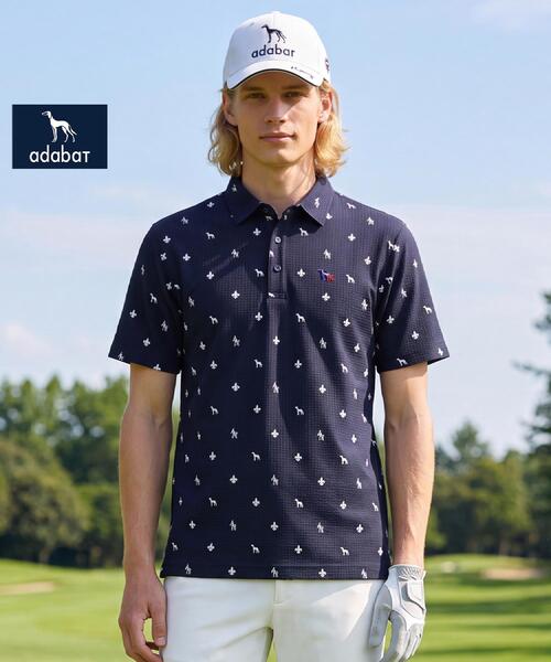 adabat(アダバット)の「【ADABAT NAVY】モノグラムサッカー半袖ポロシャツ(ポロシャツ・メンズ・ブルー系その他/ホワイト系3・46/48/50/52)」の1枚目の写真