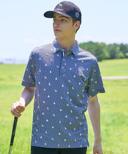 adabat(アダバット)の「【ADABAT NAVY】モノグラムサッカー半袖ポロシャツ(ポロシャツ・メンズ・ブルー系その他/ホワイト系3・46/48/50/52)」の3枚目の写真