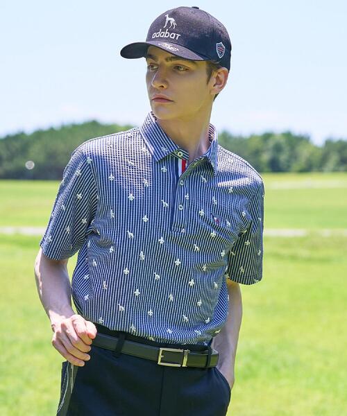 adabat(アダバット)の「【ADABAT NAVY】モノグラムサッカー半袖ポロシャツ(ポロシャツ・メンズ・ブルー系その他/ホワイト系3・46/48/50/52)」の5枚目の写真