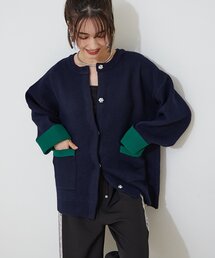 【アウター代わりにもなる】ふんわりもっちり配色Wフェースカーディガン