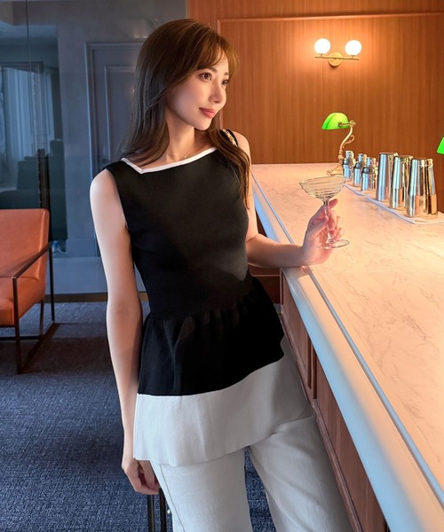 KOBE LETTUCE（コウベレタス）の「[ 岡部あゆみさんコラボ ] 選べる2タイプペプラムニットトップス（ニット/セーター・レディース・ブラック系1/ブルー系1/ネイビー系1/ネイビー系/ブルー系/ベージュ系1/ベージュ系/ブラック系・M1/M）」の9枚目の写真