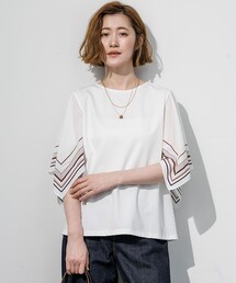 スカーフコンビ デザインスリーブ カットソー