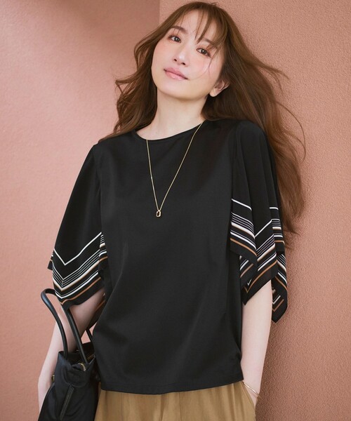 23区 S（ニジュウサンクチイサイサイズ）の「スカーフコンビ デザインスリーブ カットソー（Tシャツ/カットソー・レディース・ブラック系/ダークブラウン系/ホワイト系・32）」の14枚目の写真