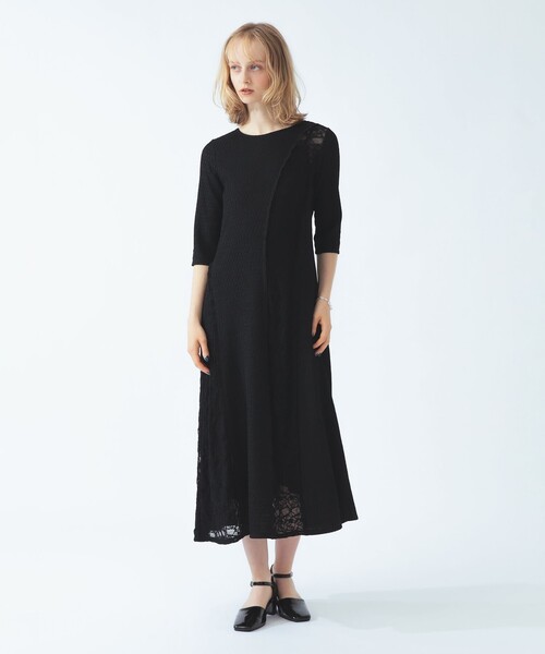 Ray BEAMS(レイビームス)の「レース キリカエ ジャカード ワンピース(ワンピース・レディース・ブラック/アイボリー・ONE SIZE)」の1枚目の写真