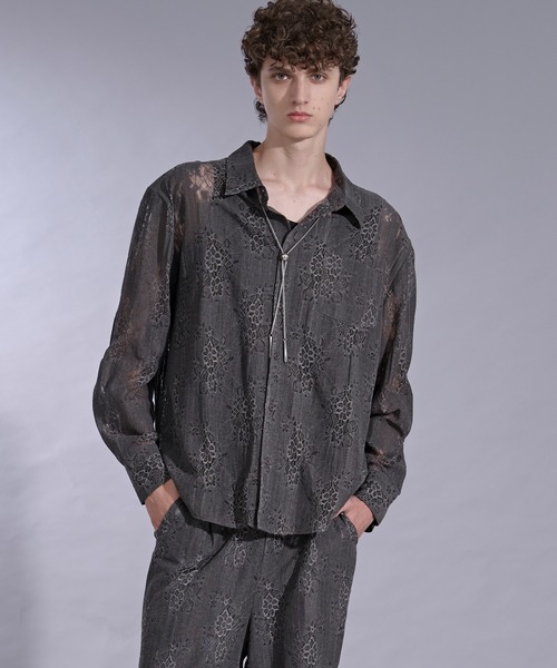 Ellno Loset(エルノロゼット)の「ニュアンスレースパッドシャツ/SETUP対応(シャツ/ブラウス・メンズ・ブラック/チャコール・SMALL/MEDIUM/LARGE)」の22枚目の写真