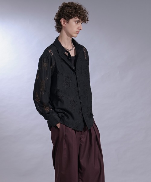 Ellno Loset(エルノロゼット)の「ニュアンスレースパッドシャツ/SETUP対応(シャツ/ブラウス・メンズ・ブラック/チャコール・SMALL/MEDIUM/LARGE)」の12枚目の写真