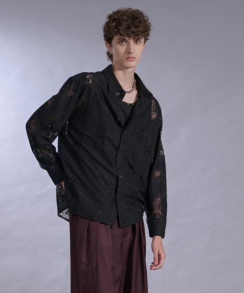 Ellno Loset(エルノロゼット)の「ニュアンスレースパッドシャツ/SETUP対応(シャツ/ブラウス・メンズ・ブラック/チャコール・SMALL/MEDIUM/LARGE)」の11枚目の写真
