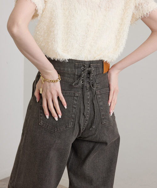 U by SPICK&SPAN(ユーバイスピックアンドスパン)の「《 追加 / 新色 》SOMETHING / サムシング LISA LACE UP WIDE(デニムパンツ・レディース・ブラウン/ブルー/ネイビー・SMALL/MEDIUM/LARGE)」の12枚目の写真