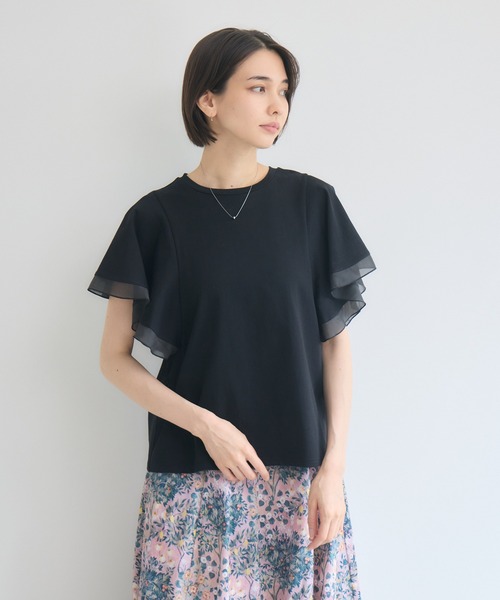 KATHARINE ROSS(キャサリンロス)の「【接触冷感/UVカット/遮熱/毛玉防止】フリル袖プルオーバー/シフォン袖Tシャツ(Tシャツ/カットソー・レディース・ホワイト/ブラック・FREE)」の15枚目の写真