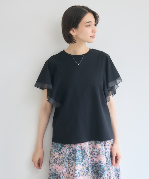 KATHARINE ROSS(キャサリンロス)の「【接触冷感/UVカット/遮熱/毛玉防止】フリル袖プルオーバー/シフォン袖Tシャツ(Tシャツ/カットソー・レディース・ホワイト/ブラック・FREE)」の16枚目の写真