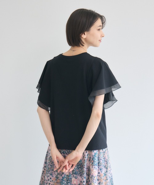 KATHARINE ROSS(キャサリンロス)の「【接触冷感/UVカット/遮熱/毛玉防止】フリル袖プルオーバー/シフォン袖Tシャツ(Tシャツ/カットソー・レディース・ホワイト/ブラック・FREE)」の17枚目の写真
