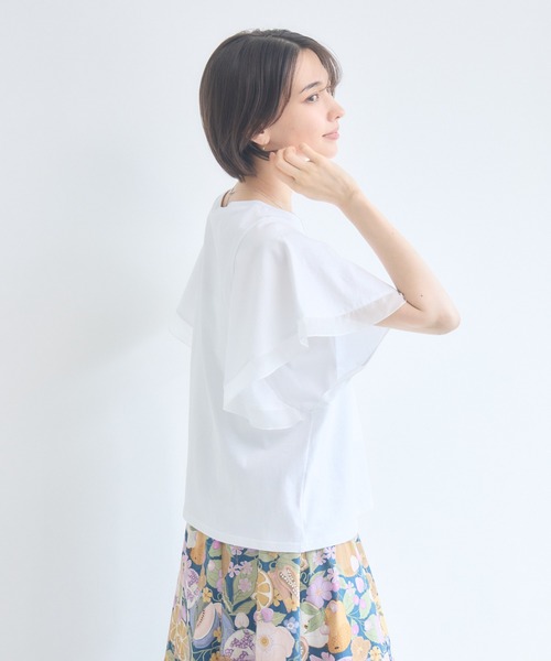 KATHARINE ROSS(キャサリンロス)の「【接触冷感/UVカット/遮熱/毛玉防止】フリル袖プルオーバー/シフォン袖Tシャツ(Tシャツ/カットソー・レディース・ホワイト/ブラック・FREE)」の6枚目の写真