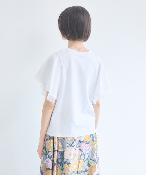 KATHARINE ROSS(キャサリンロス)の「【接触冷感/UVカット/遮熱/毛玉防止】フリル袖プルオーバー/シフォン袖Tシャツ(Tシャツ/カットソー・レディース・ホワイト/ブラック・FREE)」の7枚目の写真