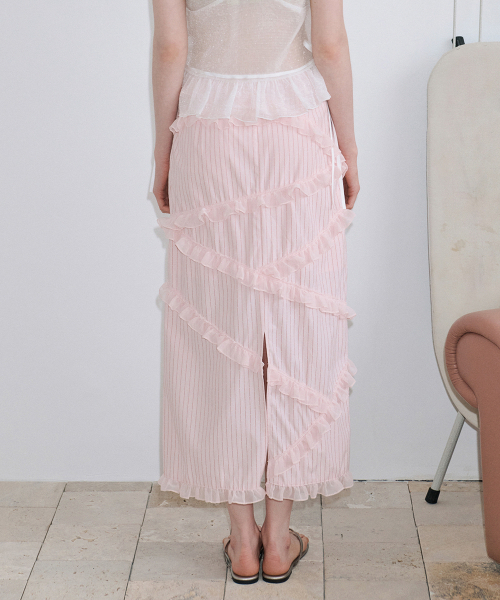 SINOON(シヌーン)の「Chiffon Frill Stripe Long Skirt (Pink)(スカート・レディース・その他・SMALL/MEDIUM)」の2枚目の写真