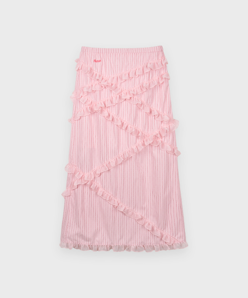 SINOON(シヌーン)の「Chiffon Frill Stripe Long Skirt (Pink)(スカート・レディース・その他・SMALL/MEDIUM)」の5枚目の写真