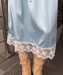 satin lace long skirt
