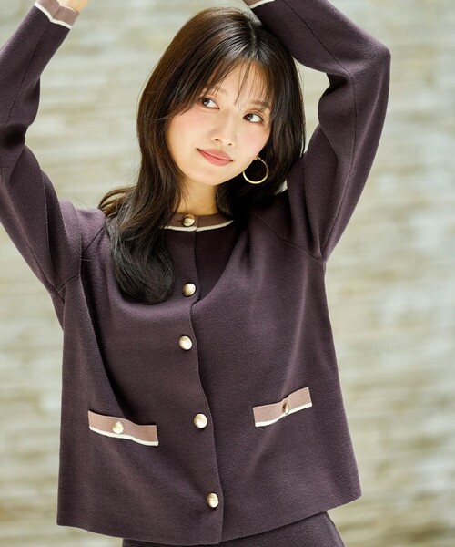 ANY SIS(エニィスィス)の「CICA加工 ニット ジャケット(カーディガン/ボレロ・レディース・ライラック系/ダークブラウン系/ネイビー系・MEDIUM)」の1枚目の写真