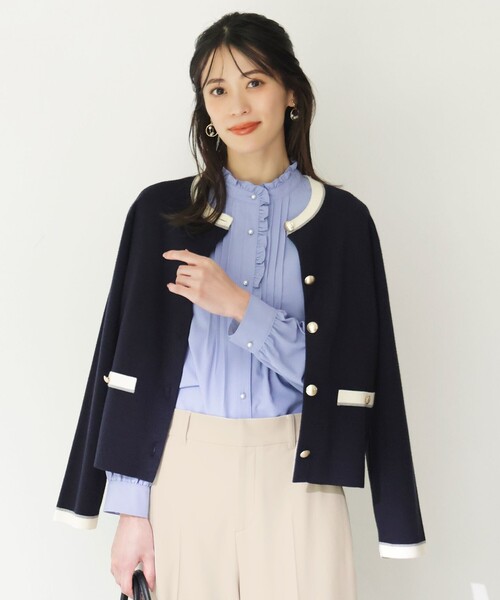 ANY SIS(エニィスィス)の「CICA加工 ニット ジャケット(カーディガン/ボレロ・レディース・ライラック系/ダークブラウン系/ネイビー系・MEDIUM)」の2枚目の写真
