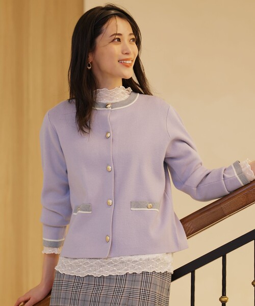 ANY SIS(エニィスィス)の「CICA加工 ニット ジャケット(カーディガン/ボレロ・レディース・ライラック系/ダークブラウン系/ネイビー系・MEDIUM)」の3枚目の写真