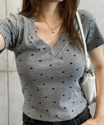 ハート Vネック半袖ショートTシャツ