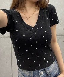 ハート Vネック半袖ショートTシャツ