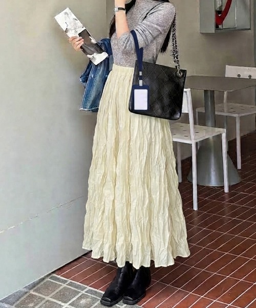 MILAE(ミレ)の「ランダムプリーツロングスカート(スカート・レディース・オフホワイト・FREE)」の3枚目の写真
