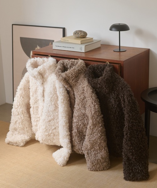 Ambre Neige(アンブルネージュ)の「poodle fake fur stand neck blouson / プードルフェイクファースタンドネックブルゾン(ブルゾン・レディース・ダークブラウン/ベージュ/アイボリー・FREE)」の11枚目の写真