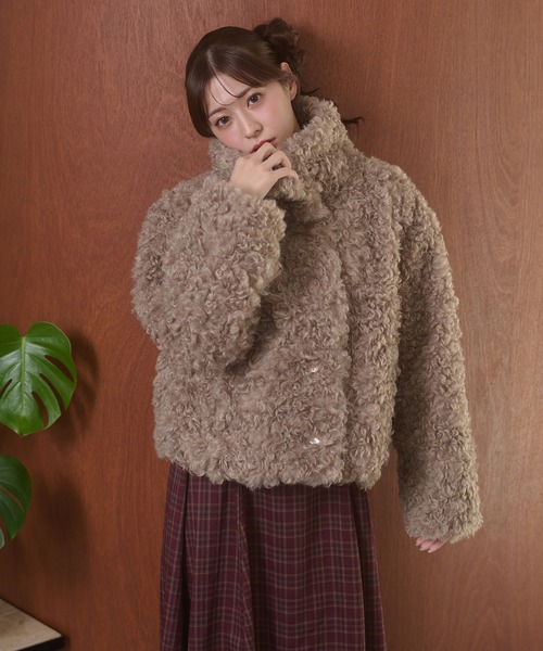 Ambre Neige(アンブルネージュ)の「poodle fake fur stand neck blouson / プードルフェイクファースタンドネックブルゾン(ブルゾン・レディース・ダークブラウン/ベージュ/アイボリー・FREE)」の4枚目の写真