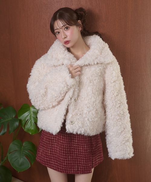 Ambre Neige(アンブルネージュ)の「poodle fake fur stand neck blouson / プードルフェイクファースタンドネックブルゾン(ブルゾン・レディース・ダークブラウン/ベージュ/アイボリー・FREE)」の17枚目の写真