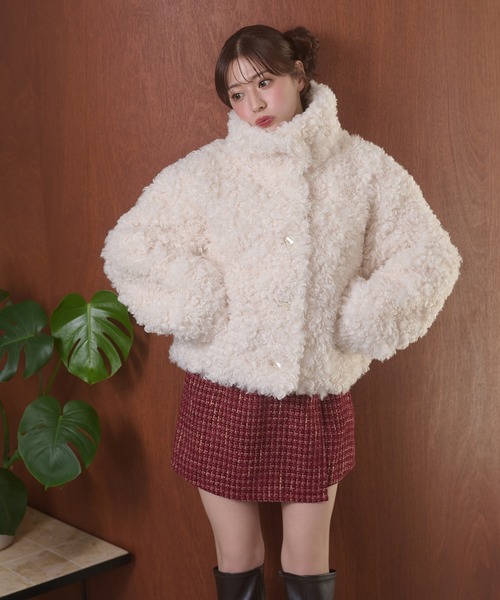 Ambre Neige(アンブルネージュ)の「poodle fake fur stand neck blouson / プードルフェイクファースタンドネックブルゾン(ブルゾン・レディース・ダークブラウン/ベージュ/アイボリー・FREE)」の12枚目の写真