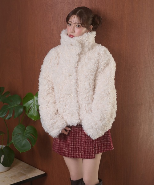 Ambre Neige(アンブルネージュ)の「poodle fake fur stand neck blouson / プードルフェイクファースタンドネックブルゾン(ブルゾン・レディース・ダークブラウン/ベージュ/アイボリー・FREE)」の13枚目の写真