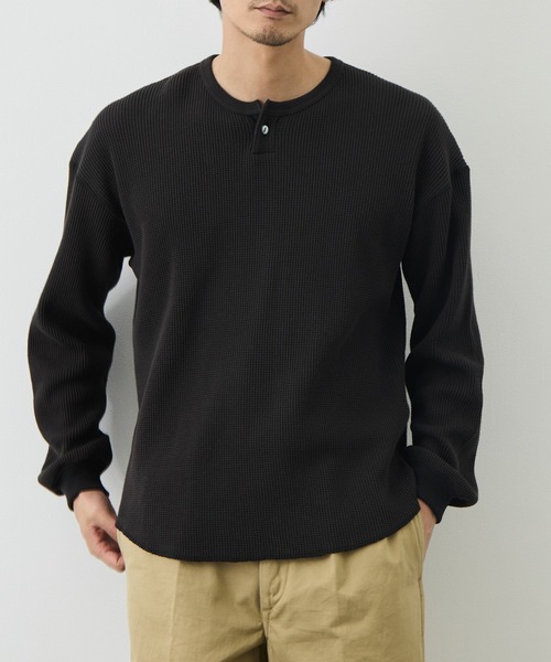 is-ness(イズネス)の「【is-ness/イズネス】Thermal Henley Long-sleeve Shirt(Tシャツ/カットソー・メンズ・ブラック/オフホワイト・L/M)」の3枚目の写真