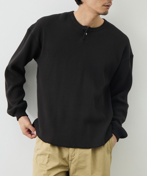 is-ness(イズネス)の「【is-ness/イズネス】Thermal Henley Long-sleeve Shirt(Tシャツ/カットソー・メンズ・ブラック/オフホワイト・L/M)」の4枚目の写真