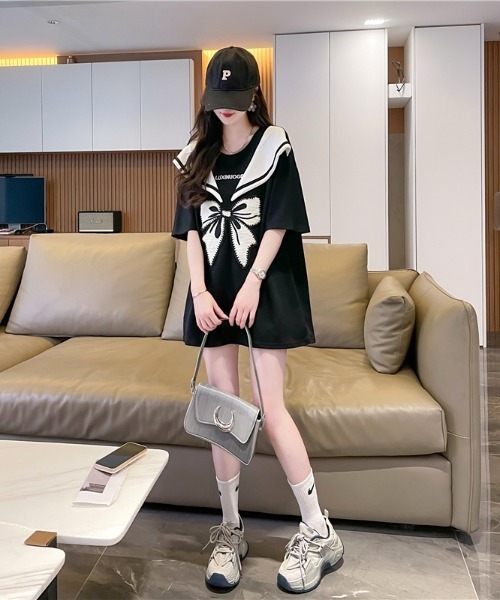 semuse(セミューズ)の「韓国ガーリーセーラーリボンミニワンピース(ワンピース・レディース・ホワイト/ブラック・FREE)」の14枚目の写真