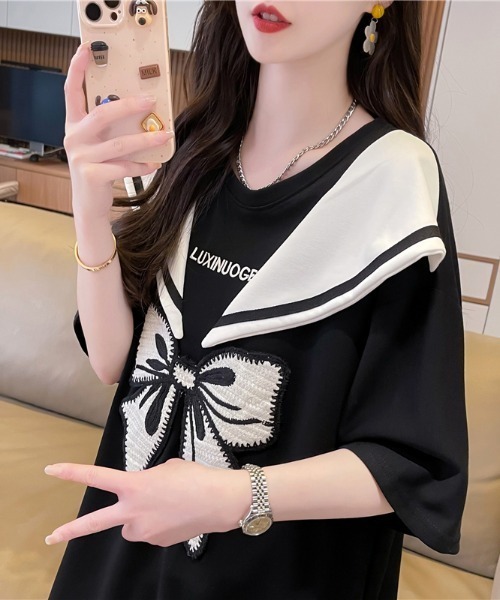 semuse(セミューズ)の「韓国ガーリーセーラーリボンミニワンピース(ワンピース・レディース・ホワイト/ブラック・FREE)」の17枚目の写真