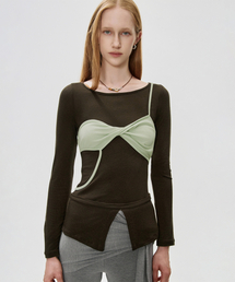 Twisted Bra Layer T-shirt_BROWN