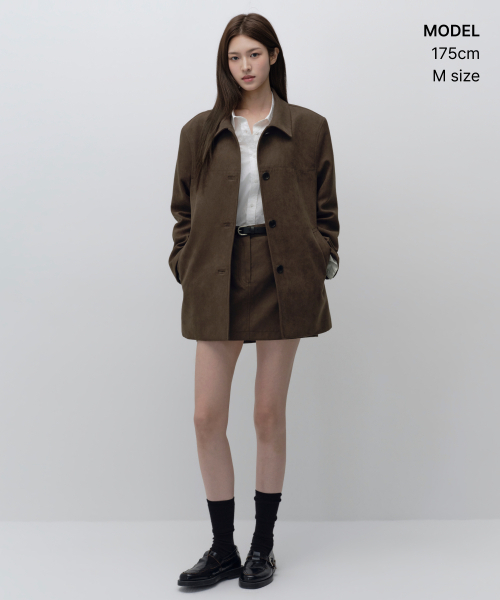 MUSINSA STANDARD WOMAN（ムシンサスタンダードウーマン）の「ウィメンズ シンセティックスエード カーコート [ブラウン]（トレンチコート・レディース・その他・X-SMALL/SMALL/MEDIUM/LARGE）」の2枚目の写真