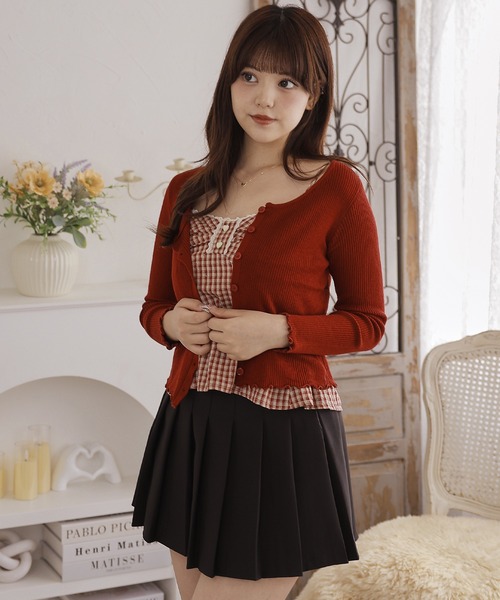 Anely(アネリー)の「【2点セット】 チェック柄シャーリングキャミソール×リブカーディガン(その他トップス・レディース・ブラック/レッド/ブラウン・FREE)」の19枚目の写真